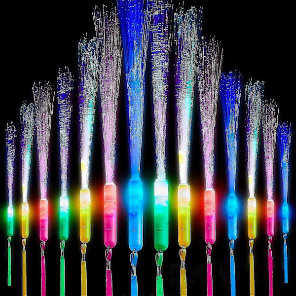 12 stk Glødestikker LED Lyspinner Fiberoptiske Glødestikker, 3 Moduser Fargeblinkende, For Jul, Fest, Konsert Rave