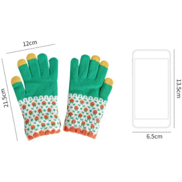 1 par trädgårdshandskar, stickade varma handskar, vinterhandskar touch-handskar - Kontrastgrönt