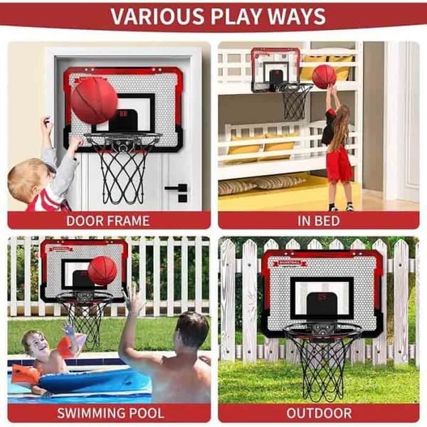 Mini basketkorg för inomhusbruk - 16,5\" x 12,5\" - 2 bollar - Enkel montering