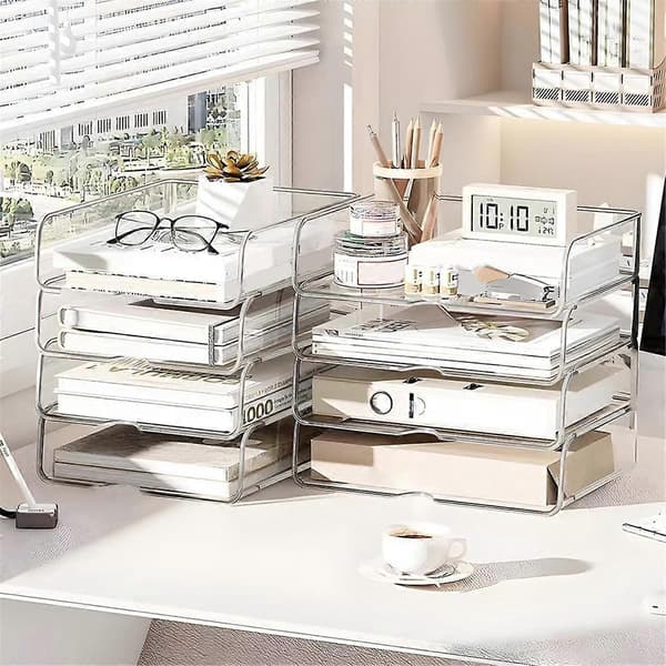 4-Tier Desktop Paper Organizer, Stackable Desk Organizer Paper Tray, Desk Accessories & Workplace Organizers