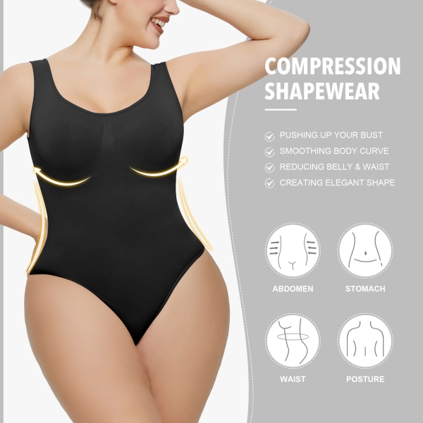 Bodysuit for kvinner Magekontroll Shapewear Seamless Sculpting Thong Body Shaper Tank Top Beige Black XL