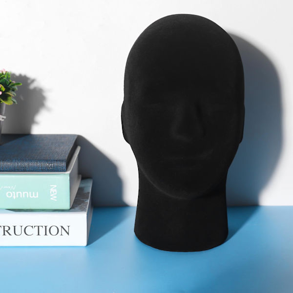 Mandlig Skum Mannequin Hoved Model Parykker Briller Kasket Display Stativ Sort