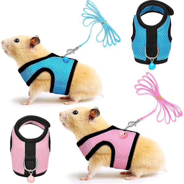 2 stycken marsvinskläder, babyillrar, råttor, hamstrar, mjukt nätsele, koppel, västset med klocka för marsvin, hamster, iller, kanin, chinchilla