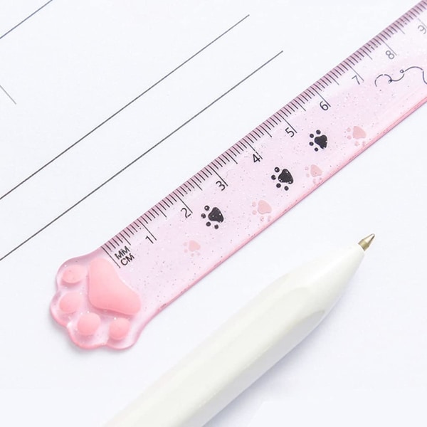 2 stk katteklo linjal 15 cm-linjal student kreative skrivesaker-mål gjennomsiktig linjal (rosa+grå)
