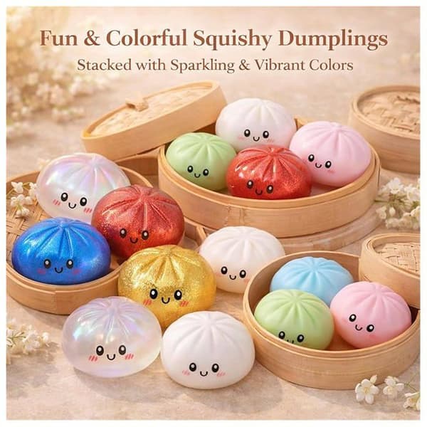 Glitter Dumpling, Squishy Glitter \"Dumpling\" med eske, sensorisk klemmeleke for stresslindring (blå)