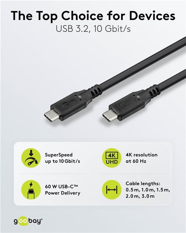 USB-C™-kaapeli, 1 m, musta