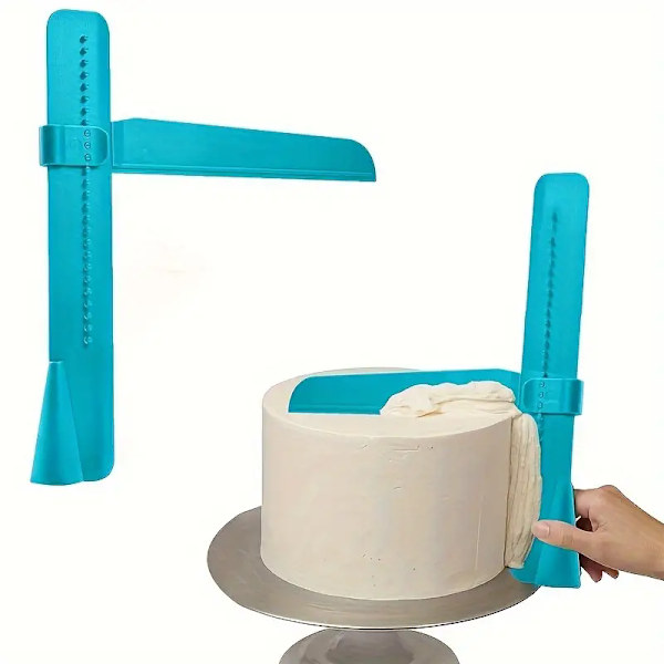 Justerbar kake skrape og jevner sett - enkle å bruke, 23,6X21,01 cm kake skrape jevner ekstra store kake dekorasjons tips blå