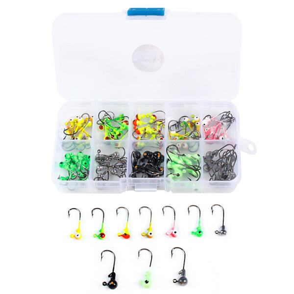 100 st/låda Multicolor Jig Head Hooks Med Enkelkrok Havsfiske Utrustning Tackle Box Nr.206698
