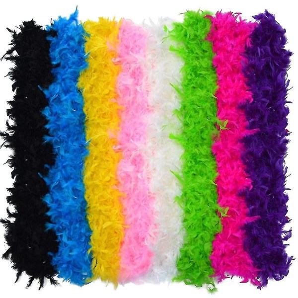 8 stk Sorterte farger Feather Boas, Kvinner Jenter Dress Up Boa, Mardi Gras Boa Costume Party Ccessory-mxbc