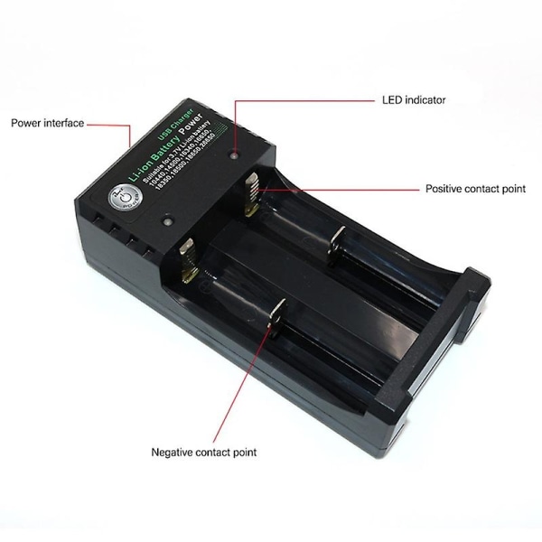 18650 lader dobbel spor USB lader for å lade 3.7V sylindrisk 2-cell litiumbatteri