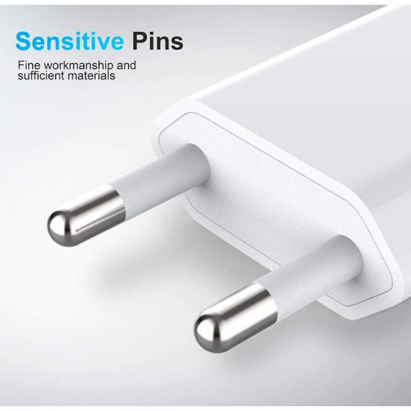 Apple Android mobiltelefon laderhode 5v1a enkeltport flat usb lader - hvit, 2stk