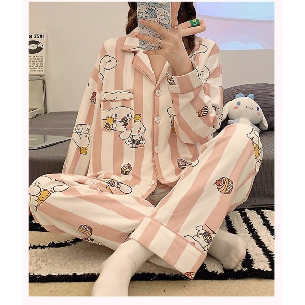 Uudet Kawaii Sanrios puuvillaiset pyjamasetit kevätsyksyn pyjamat söpöt Cinnamoroll Kuromi sarjakuva yövaatteet Naisten kotivaatteet tytöille lahja FENTIAO CINNAMOROLL XL