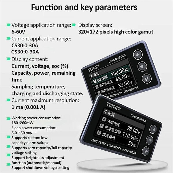 TC147 Højpræcisions Farveskærm Coulomb Meter, Batterispændings- og Strømmåler, Lithium Batteri