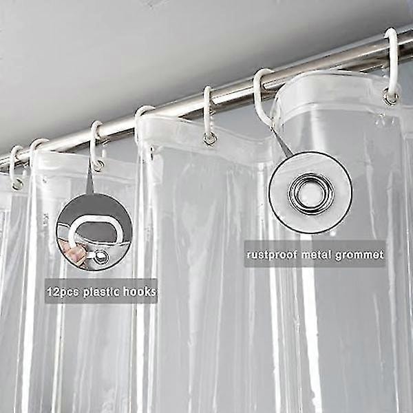 Ekstra langt transparent bruseforhæng 180x200cm, Transparent