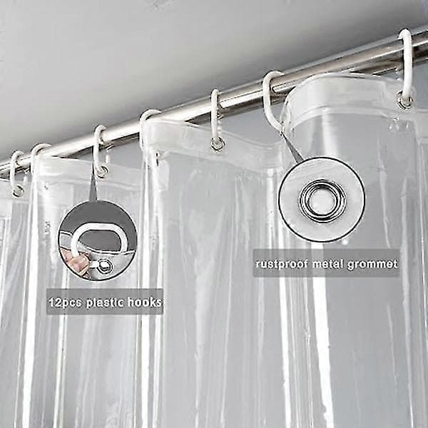 Extra långt transparent duschdraperi 180x200cm, Transparent