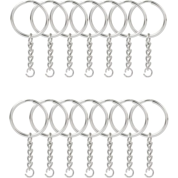 100PCS split key ring with chain 1.18 inches and jump ring, silver metal split key chain ring parts