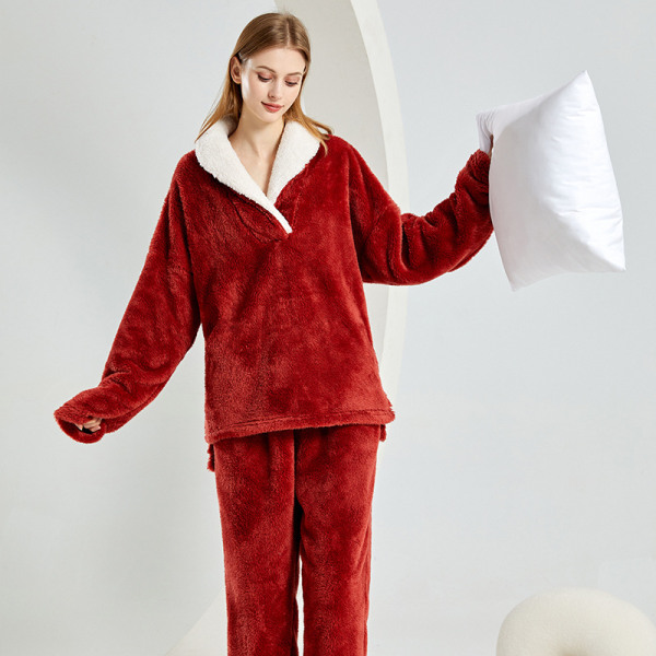 Naisten pyjamat, pitkät topit ja housut, 2-osainen set, talvipyjamat XXL