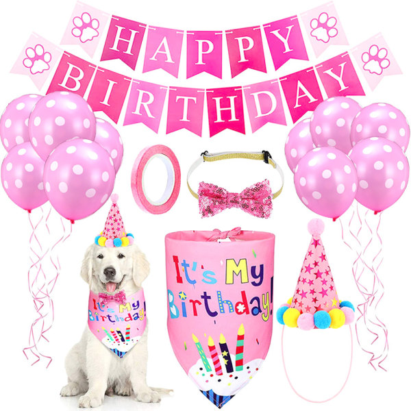Hunde fødselsdagsfest dekorationer - lyserøde polka prikker