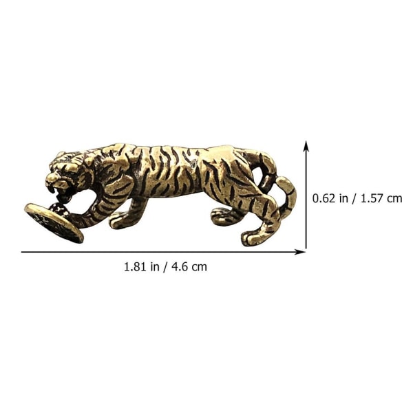 2 stk antikk messing tigerstatue messing tiger ornament skrivebordspynt (gyllen)