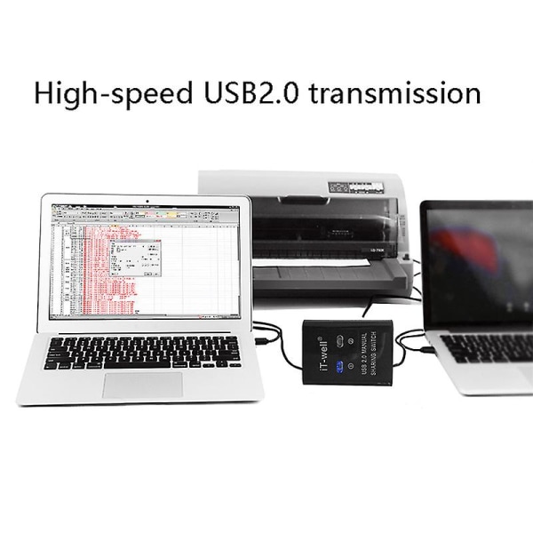 iT-well USB-skriverdelingsenhet, 2-i-1-ut-skriverdelingsenhet, 2-ports manuell kvm Switching Splitter Hub Converter White