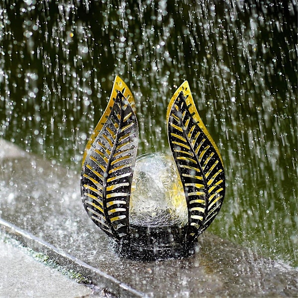 Hagebelysning Vanntette Dekorasjoner, Sprekkede Globe Glass, Metall Palm Leaf Solcellelys for Utendørs Dekor i Hagen