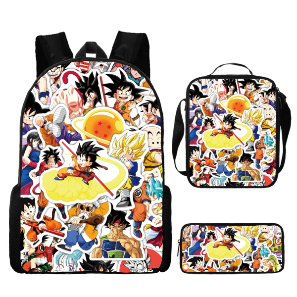 Anime tegneserie Dragon Ball rygsæk Skoletaske Blyantstaske Madpakke Tredelt sæt