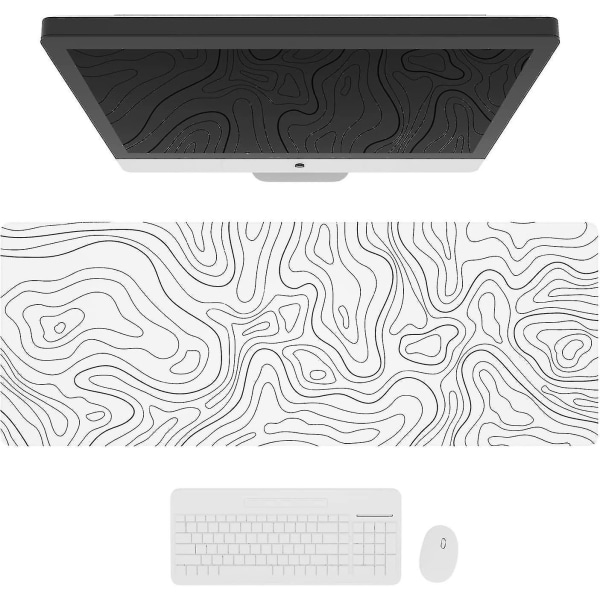 Stor spillmusematte med sydde kanter, minimalistisk topografisk kartbordmatte, utvidet Xl-musematte med antisklibase, kul skrivebordsmatte for tastatur