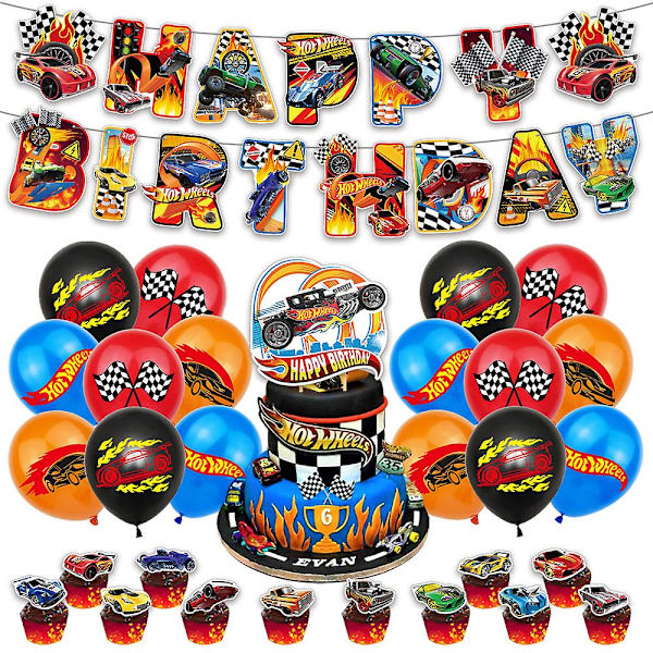 Hot Wheels: Beat That Temafödelsedag Dekorationsbanderoll Ballonger Kit Tårta Cupcake Toppers Set Festtillbehör