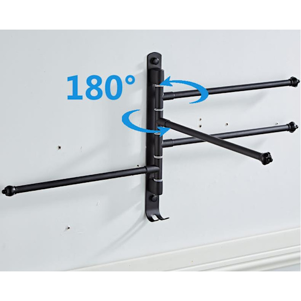 Rustfritt stål håndkleholder, bevegelig svingbar håndklestang, håndkleholder for bad, ingen punktering hengende - Svart, 1 stk
