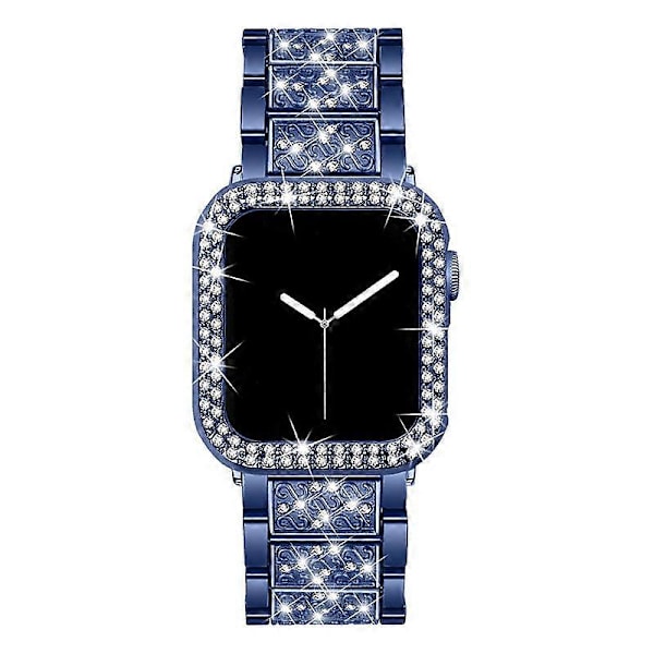 Snygg Armbandsur med Rhinestone Dekoration 3 Pärlor i Rostfritt Stål + PC-Skyddande Skal för Apple Watch Series 6/5/4/SE 44mm - Blå