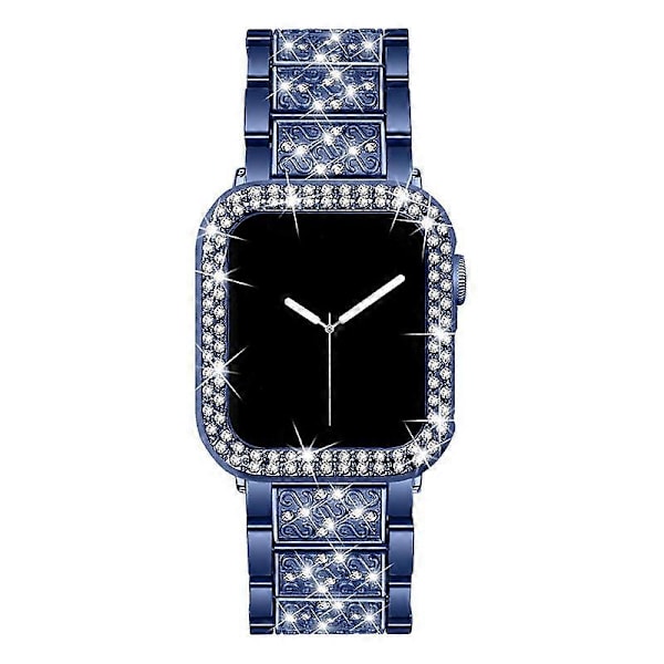 Tylikäs Strassikoristeinen 3 Helmiä Ruostumattomasta Teräksestä Valmistettu Ranneke + PC-Kellokotelo Suojaava Kotelo Apple Watch Series 6/5/4/SE 44mm - Sininen