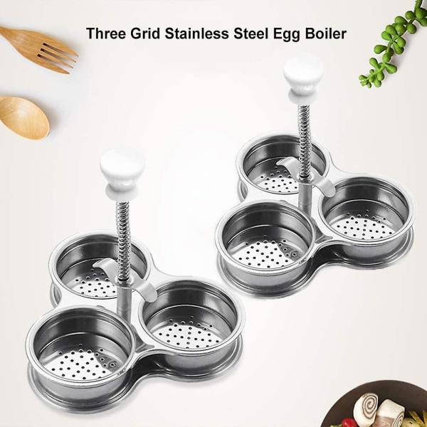 Silver Egg Boiler Posjert Egg Three Grid Rustfritt stål Egg Boiler Egg Boiler Steamer praktisk