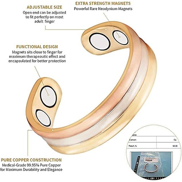 3 st Tri Tone Magnetiska Kopparringar för Artrit Justerbara Magnetiska Ringar för Kvinnor Present till Mamma Fru