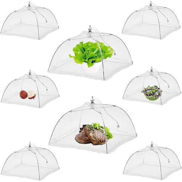 8 stk sammenleggbar matdeksel i mesh-skjerm for å holde insekter og fluer unna, 43 x 43 cm