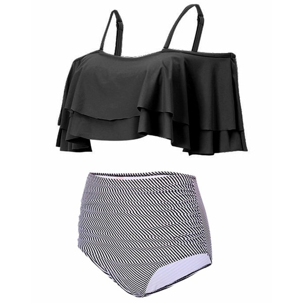 Kvinners todelte off shoulder volang crop bikinitopp