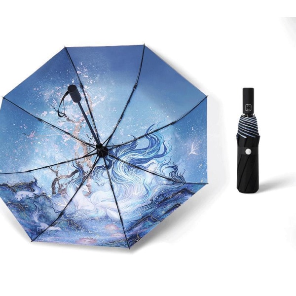 Guochao parasoll anti-ultraviolett hopfällbart automatiskt solparasoll i vinyl för kvinnor
