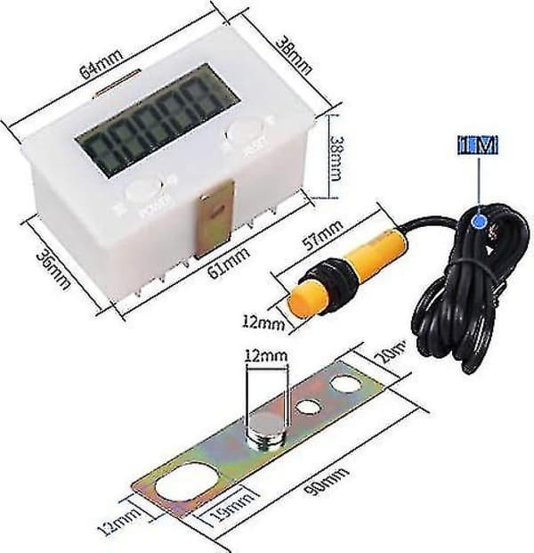 Digitalteller 0-99999, 5 sifre, opptelling + nærhetssensor med magnet