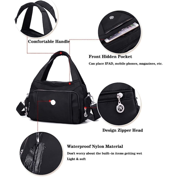 Crossbody taske til kvinder Vandtæt håndtaske Multi Pocket Nylon rejseskulderpung (mørk lilla)