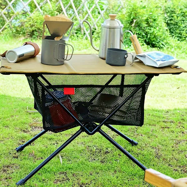 Alsidig netarrangør til under bordet - Bæredygtig nylon, sammenklappelig opbevaringskurv til camping og picnicudstyr
