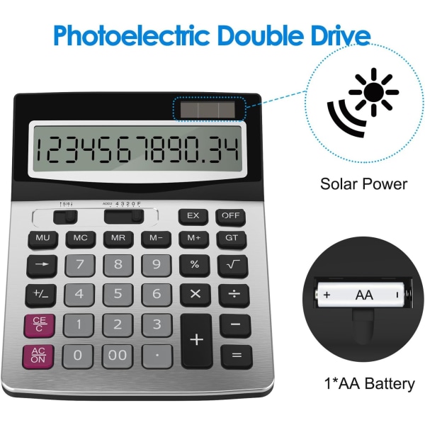12-cifret skrivebordslommeregner med standardfunktion, sølv