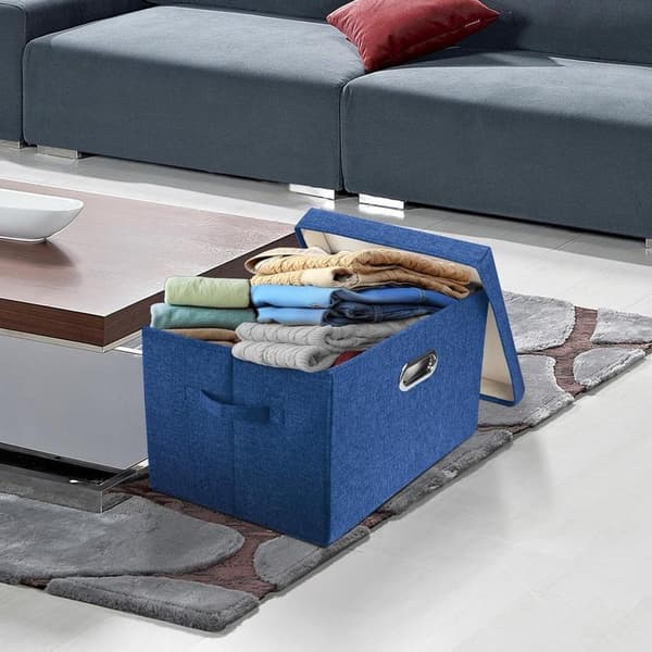 Storage Box - Foldable with Lid - Robust and Durable - Suitable for Storing Clothes and Toys - Textile Material - Navy Blue