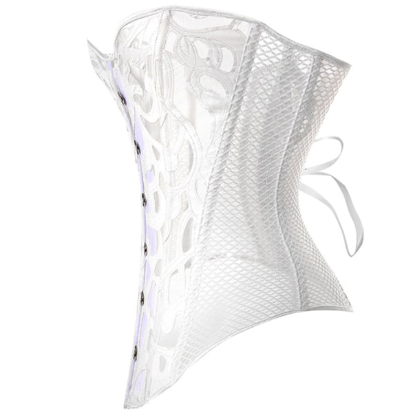 Mesh naisille, nauhoitettavat Busiter alusvaatteet, satiini Overbust Shapewear asu joulupuku Halloween-juhliin White 5XL