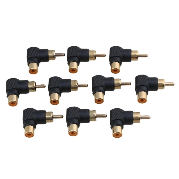 For Gold-plated RCA Male to Female 90 Degree Angle Adapter Black 10pcs WS5117