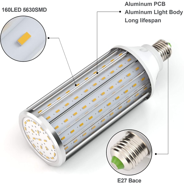 LED-lamppu E27 60W 3000K lämmin valo maissipolttimo, ajotieltä LED-katuvalo