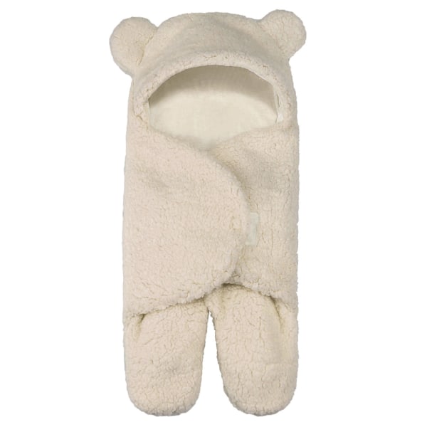 To-delt hætte sovepose, plys tæppe, varm plys dyne i 0-6 måneder (beige)-71*65 cm