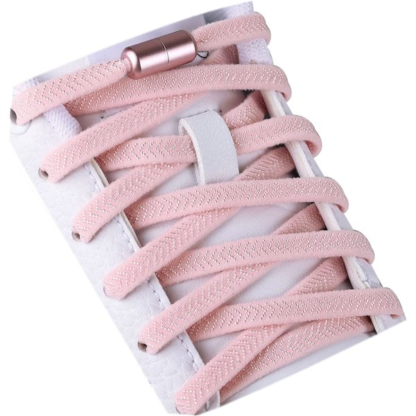 Todelte elastiske flate lisser med metallspenne, elastiske knuteløse lisser for barn og voksne, sneakerlisser (rosa) for alle sko 1,2 m lange