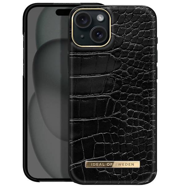 Etui til iPhone 15 Plus Luxe Ultra tynd Neo Sort Croco, Sort
