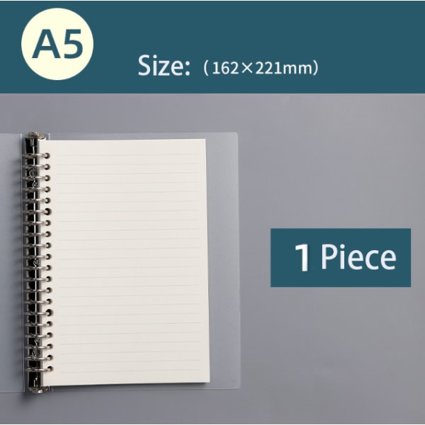 A5 Binder Combo Notebook med 20 ringar/hål, 1 tjock PP inbunden genomskinlig case, horisontella linjer