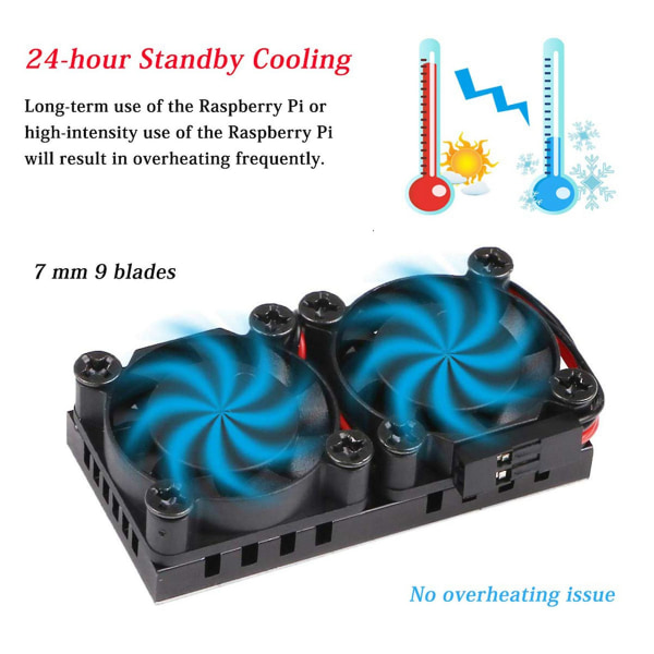 Dobbel vifte med kjøleribbe for Raspberry Pi 4 modell B - Ultimate dobbel kjølevifte for Raspberr