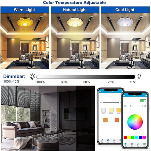 Led-takljus Dimbar Rgb-färgförändring med Bluetooth högtalare, LED-lampa för kök, barnrum, sovrum, vardagsrum